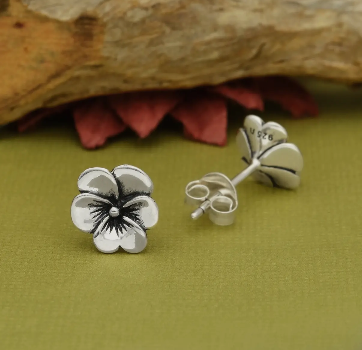 Sterling Silver Pansy Studs