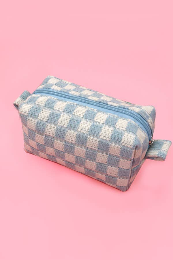 Blue Checkered Makeup Bag