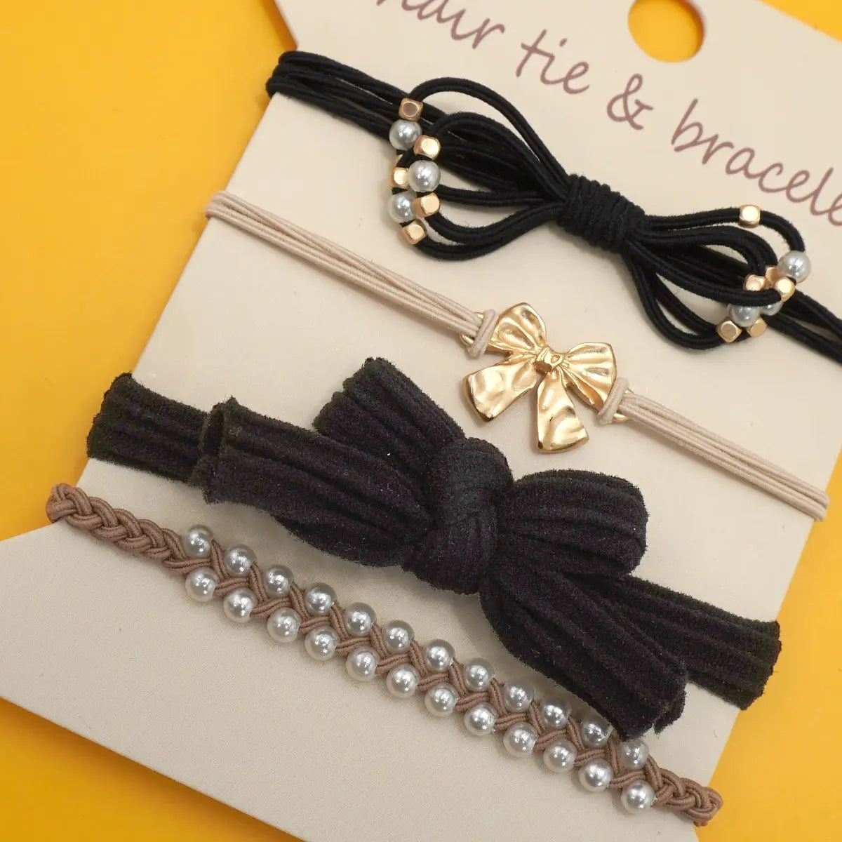 Boho Dual Function Knot Bracelet Hair Ties - Black