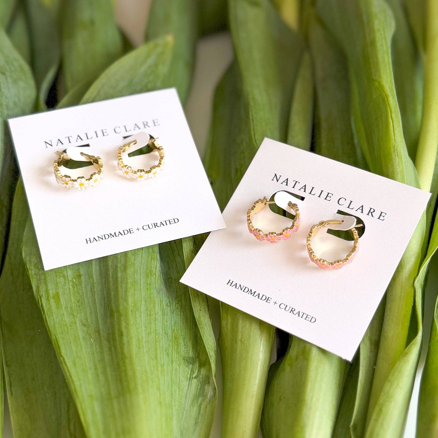 Daisy Baby Hoop Earrings: White