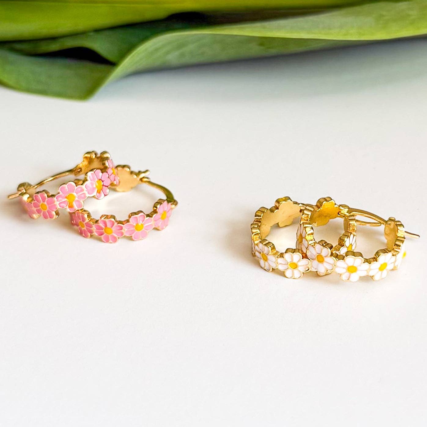 Daisy Baby Hoop Earrings: White