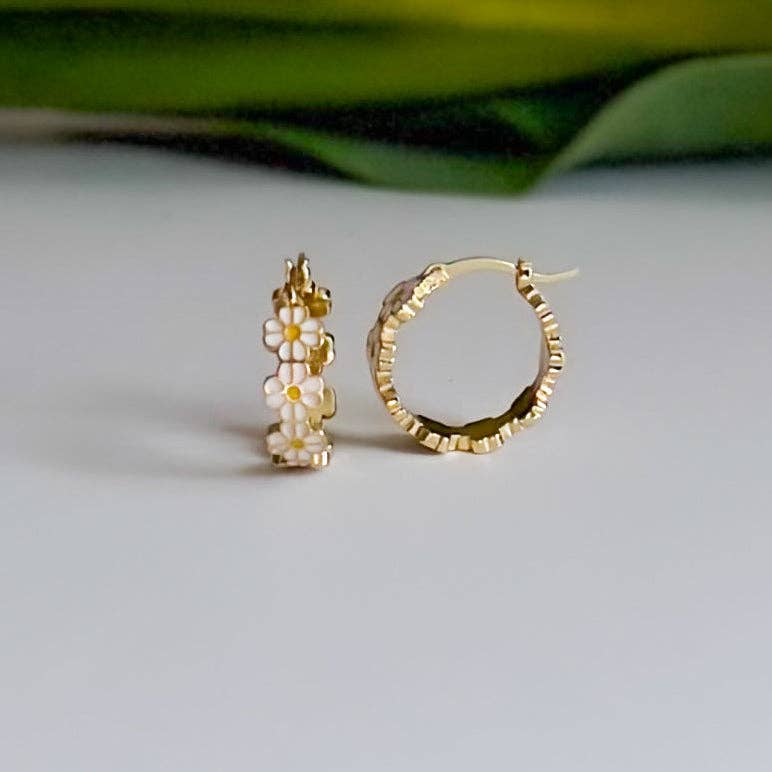 Daisy Baby Hoop Earrings: White