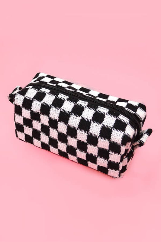 Black Checkered Makeup Bag