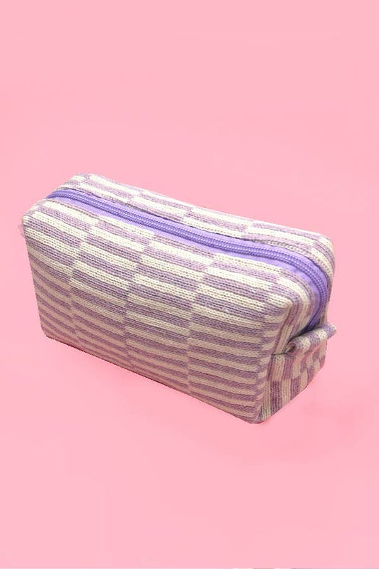 Lavender Stripe Makeup Bag