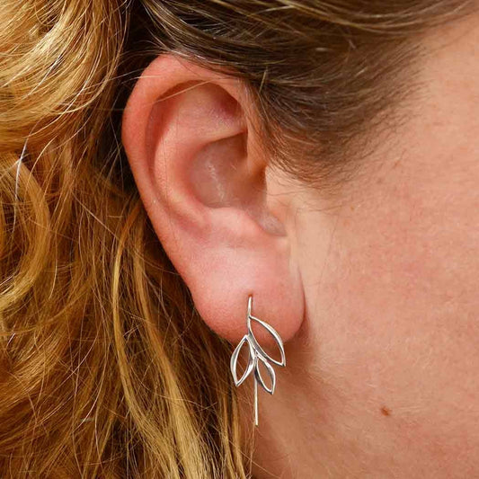 Sterling Silver Marquis Leaf Hoops