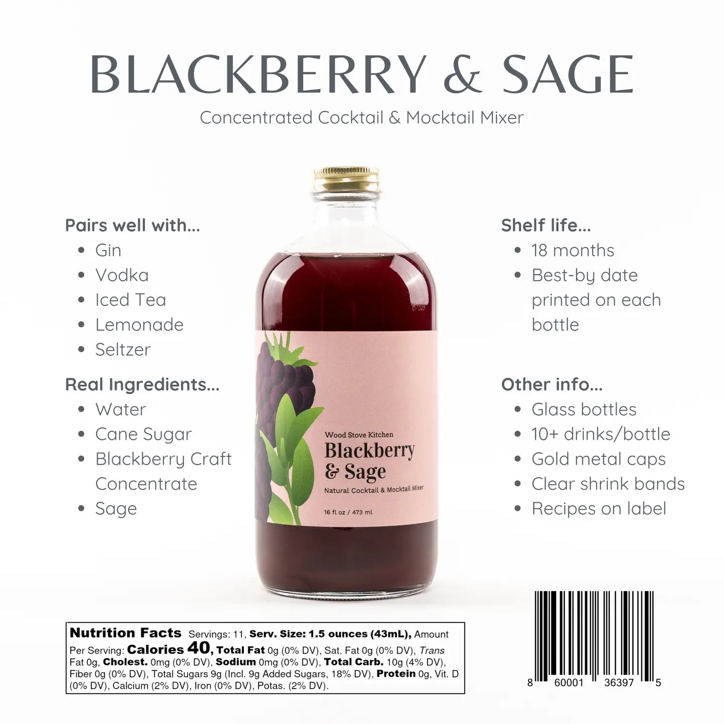 Cocktail/Mocktail Mixer - Blackberry & Sage