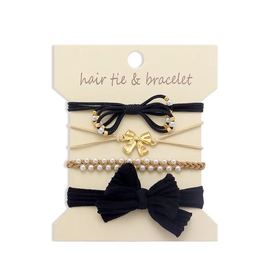 Boho Dual Function Knot Bracelet Hair Ties - Black