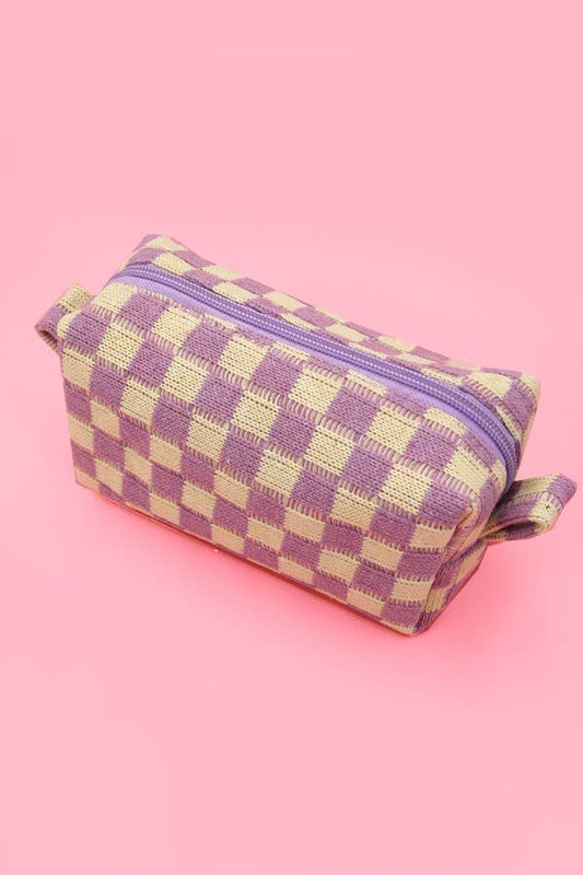 Lavender Checkered Makeup Bag